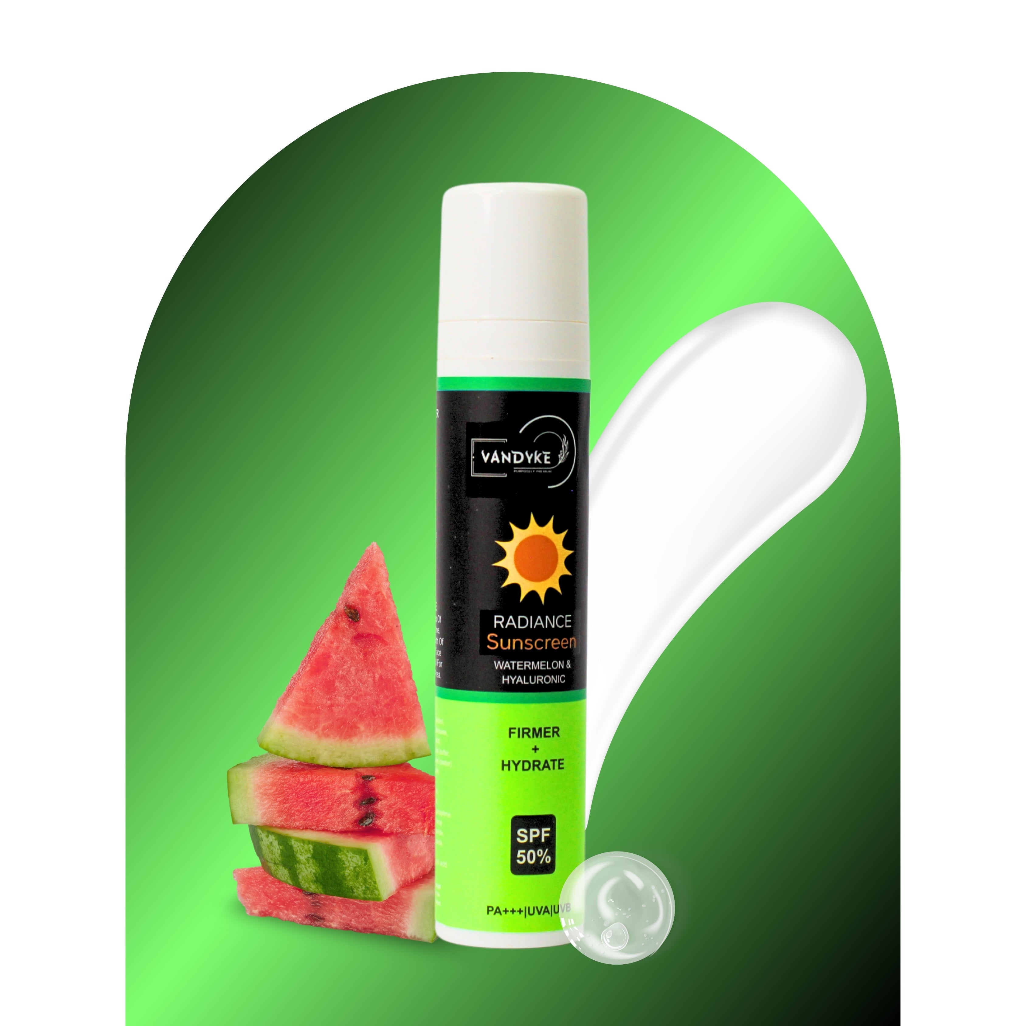 Vandyke Sunscreen - SPF 50 PA+++ Radiance Sunscreen SPF 50 PA+++ - With Watermelon & Hyaluronic for Radiant Skin