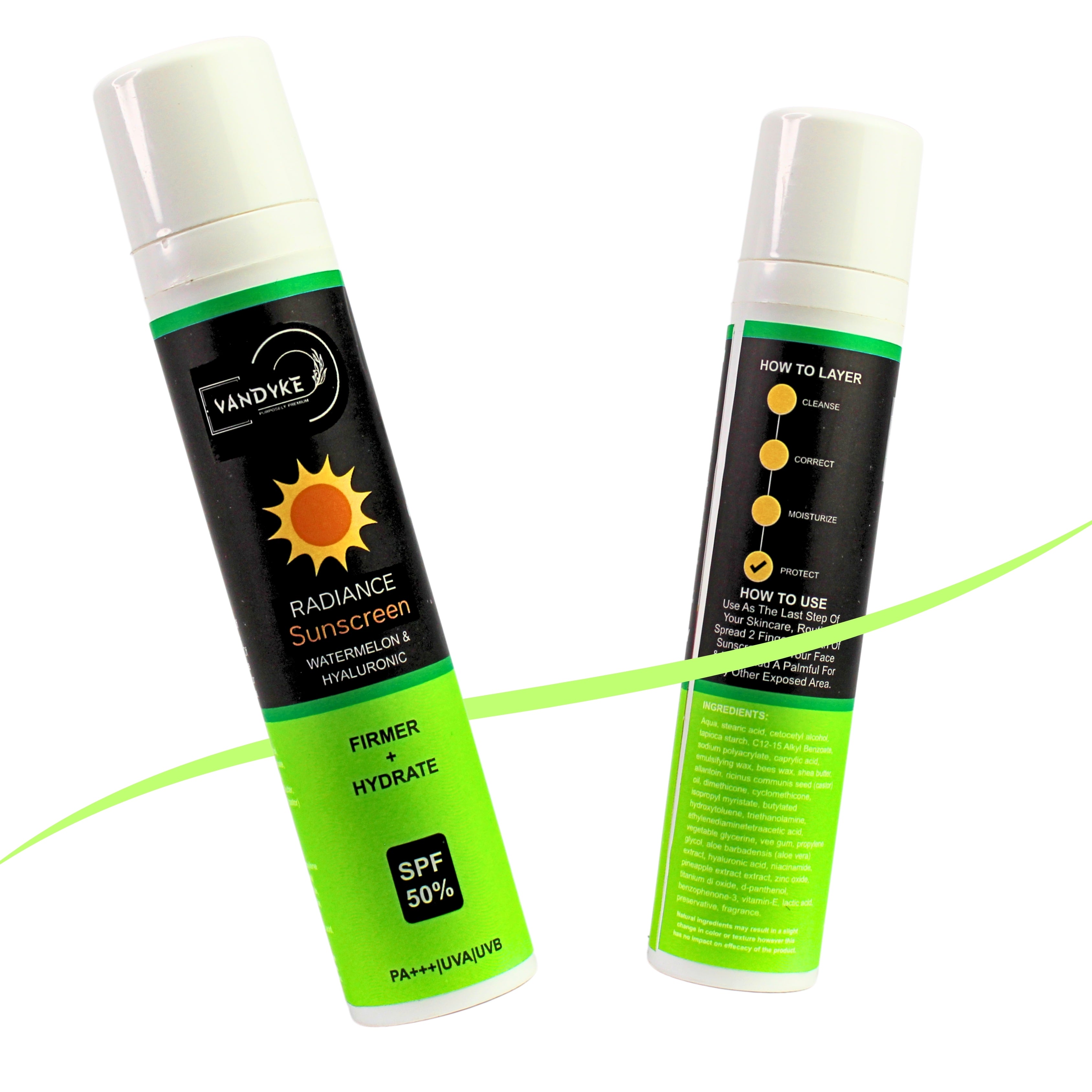 Vandyke Sunscreen - SPF 50 PA+++ Radiance Sunscreen SPF 50 PA+++ - With Watermelon & Hyaluronic for Radiant Skin