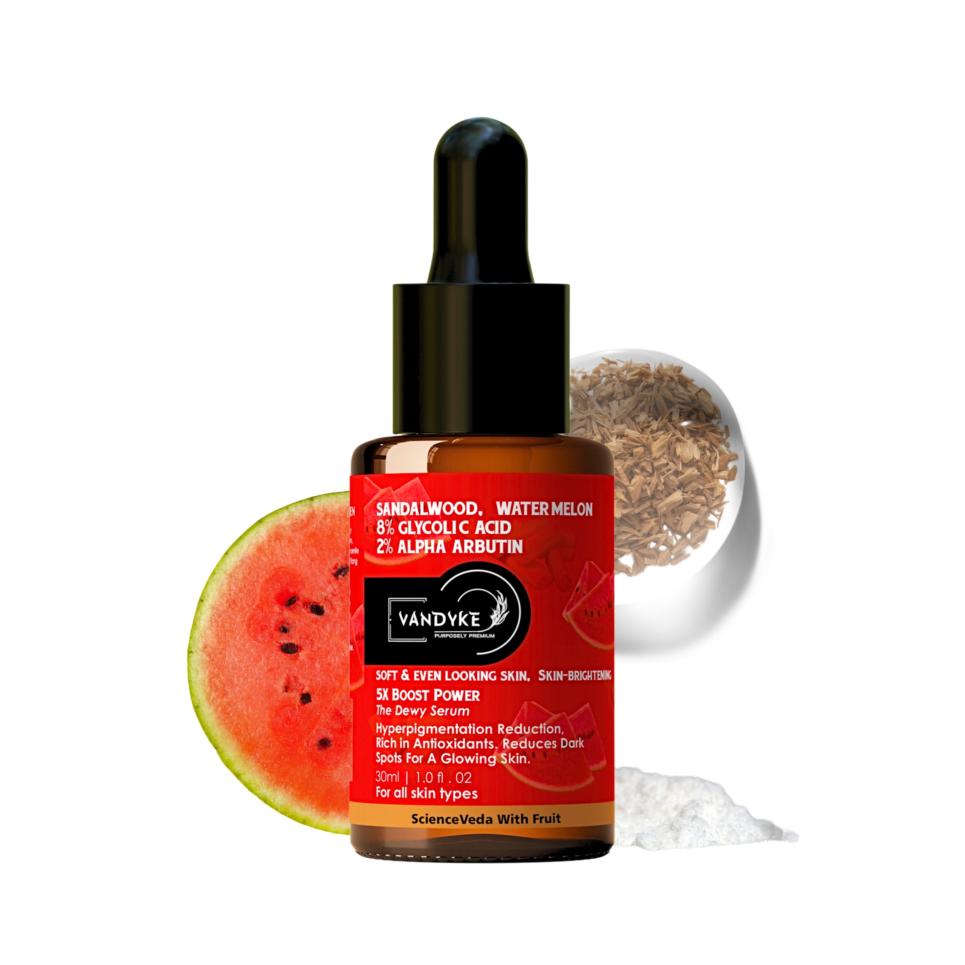 Vandyke Sandalwood & Watermelon With 8% Glycolic Acid, 2% Alpha Arbutin Face Serum 30ML