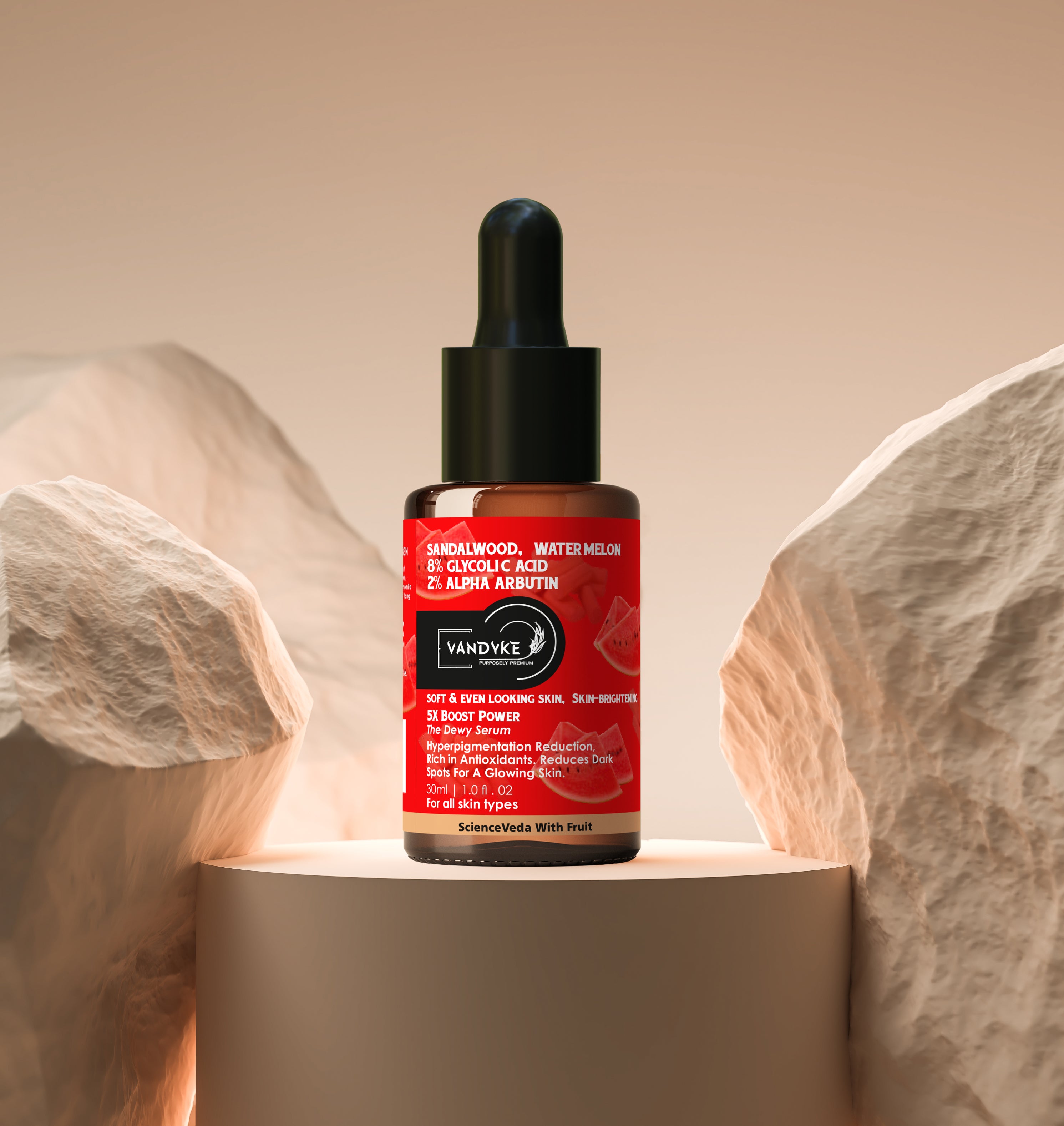 Vandyke Sandalwood & Watermelon With 8% Glycolic Acid, 2% Alpha Arbutin Face Serum 30ML