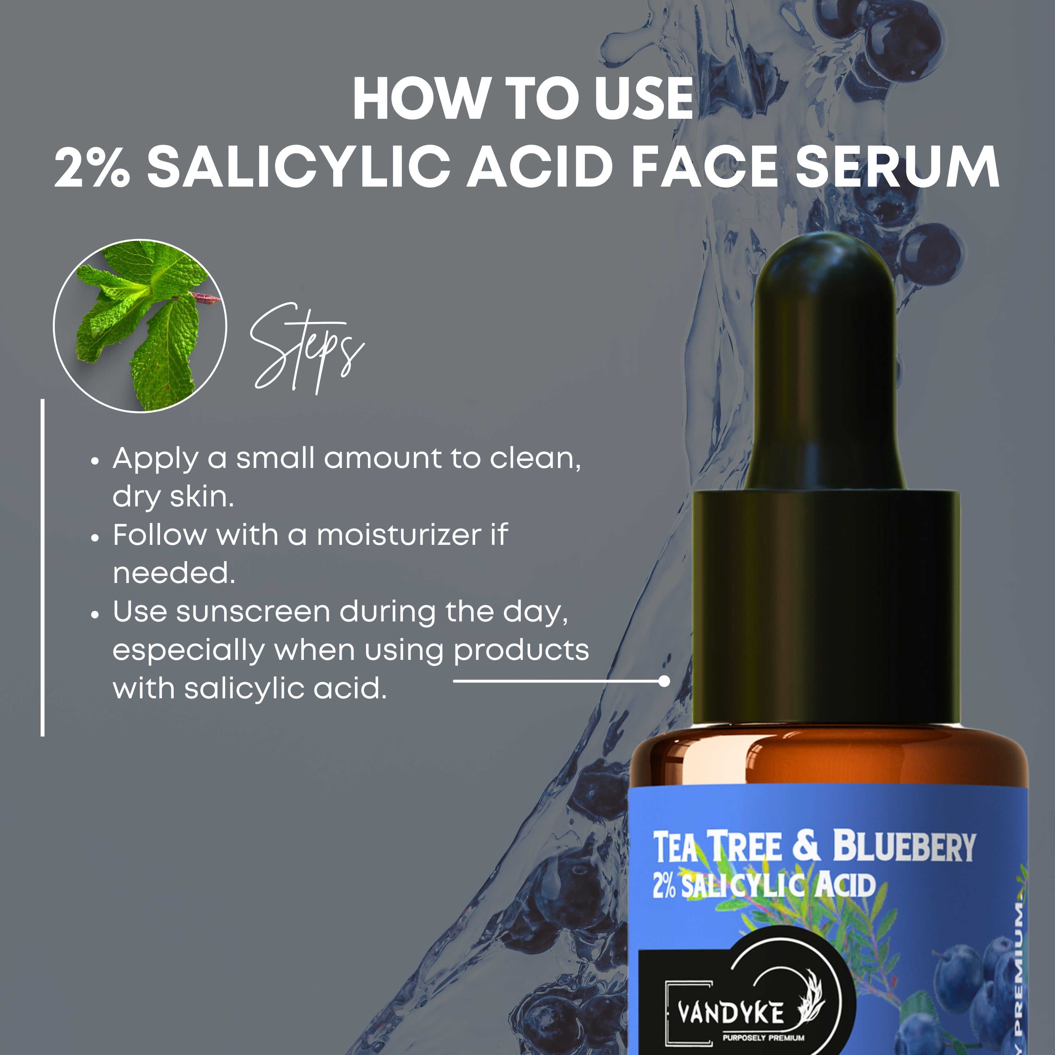 Vandyke Tea Tree & Blueberry with 2% Salicylic Acid Face Serum 30ml