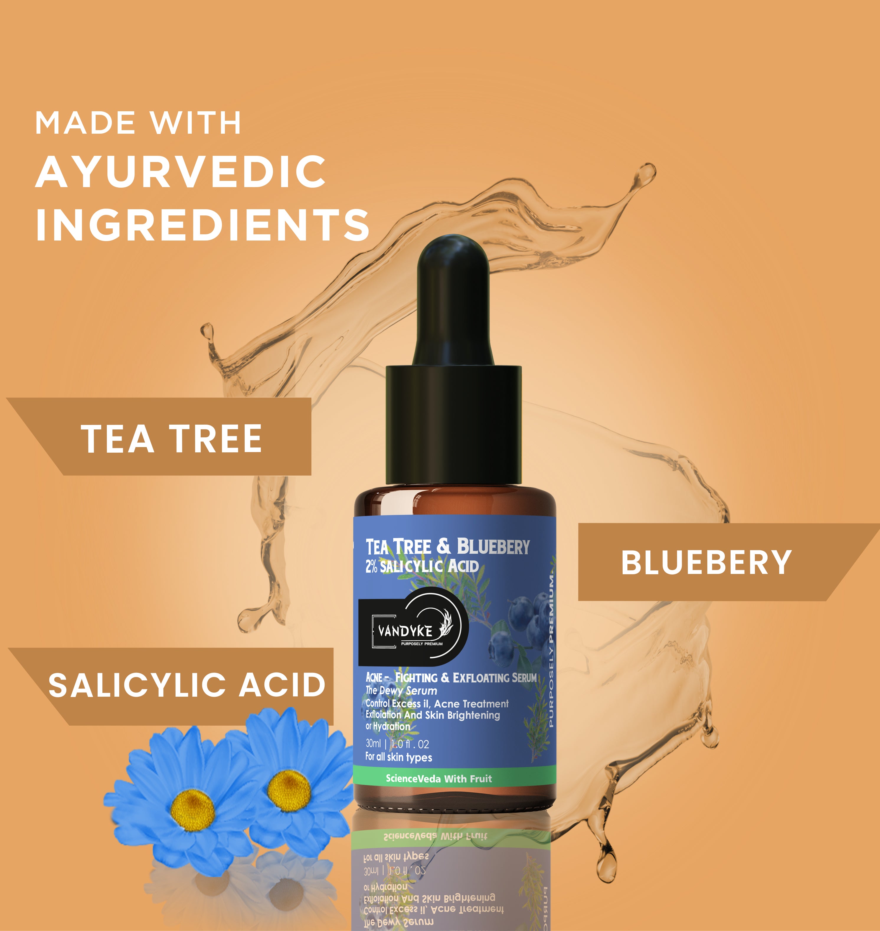 Vandyke Tea Tree & Blueberry with 2% Salicylic Acid Face Serum 30ml