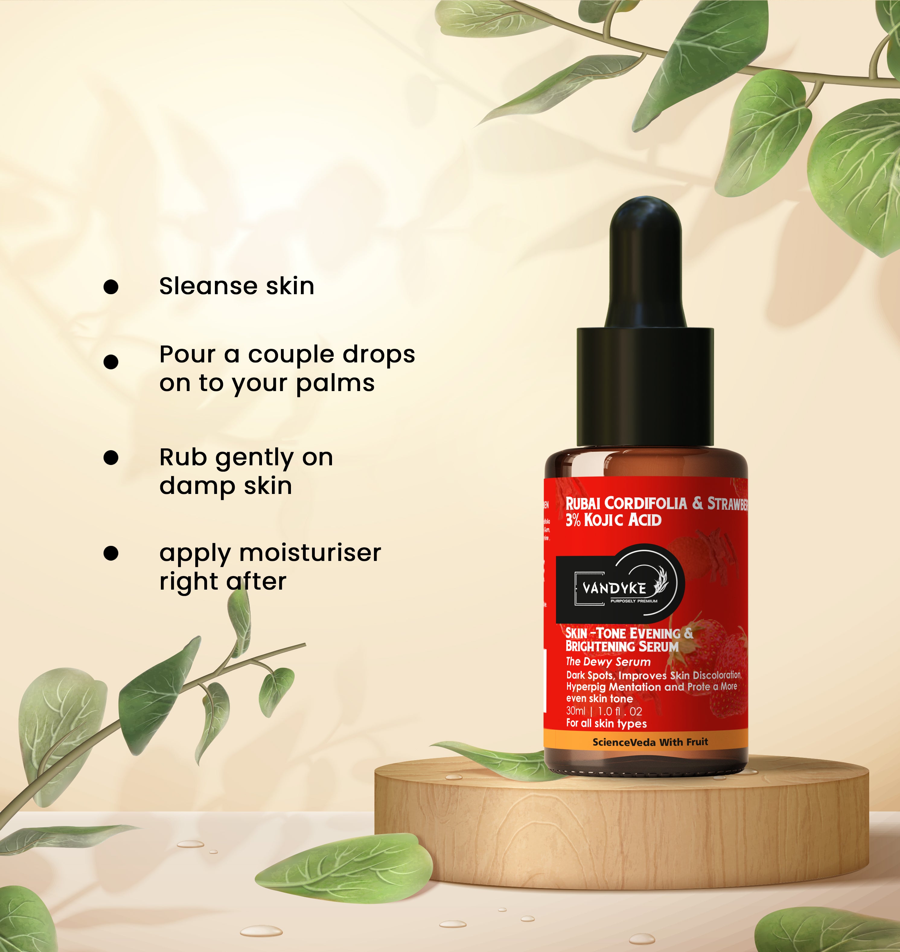 Vandyke Rubai Cordifolia & Strawberry With 3% Kojic Acid Face Serum 30ml