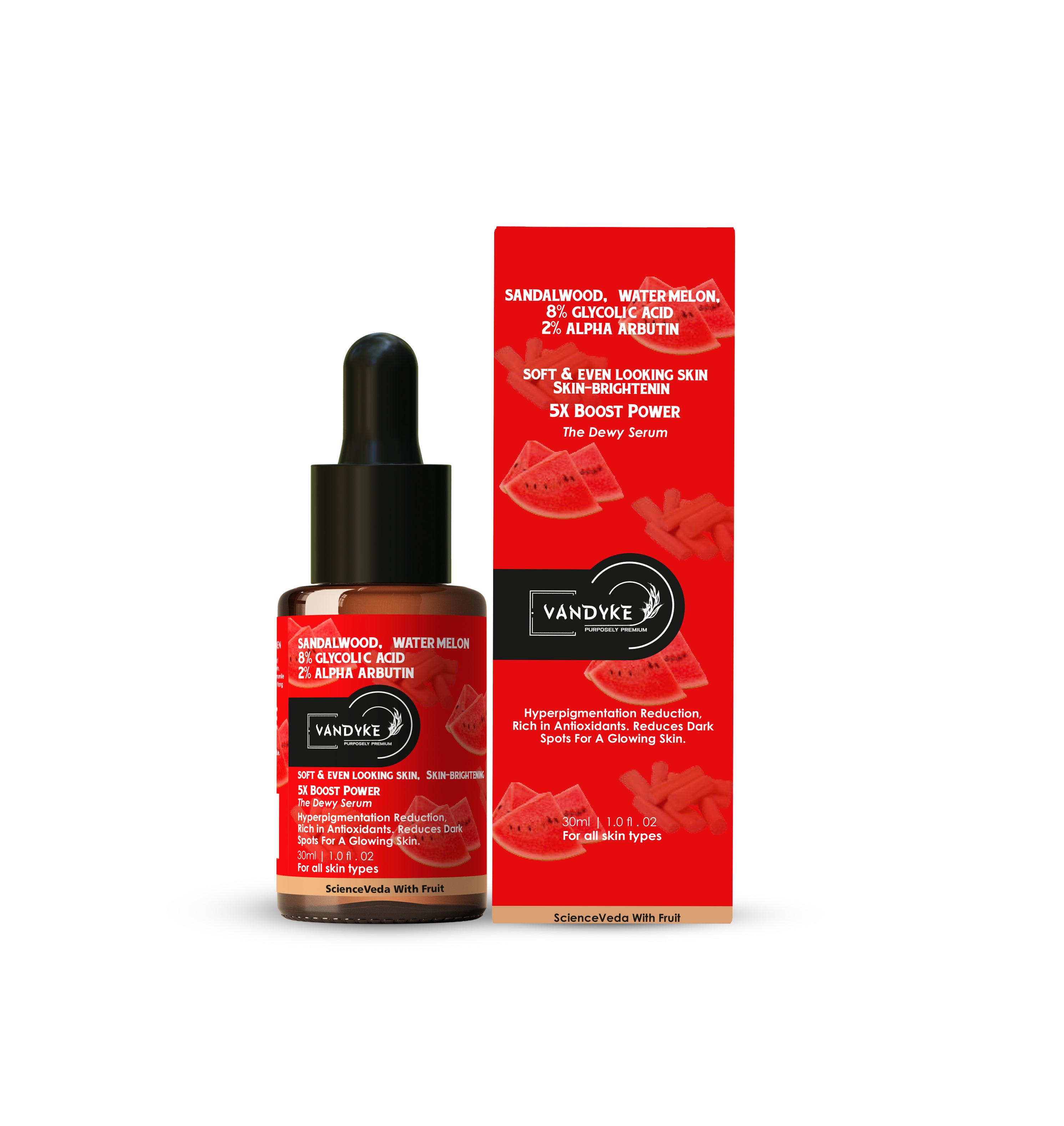 Vandyke Sandalwood & Watermelon With 8% Glycolic Acid, 2% Alpha Arbutin Face Serum 30ML