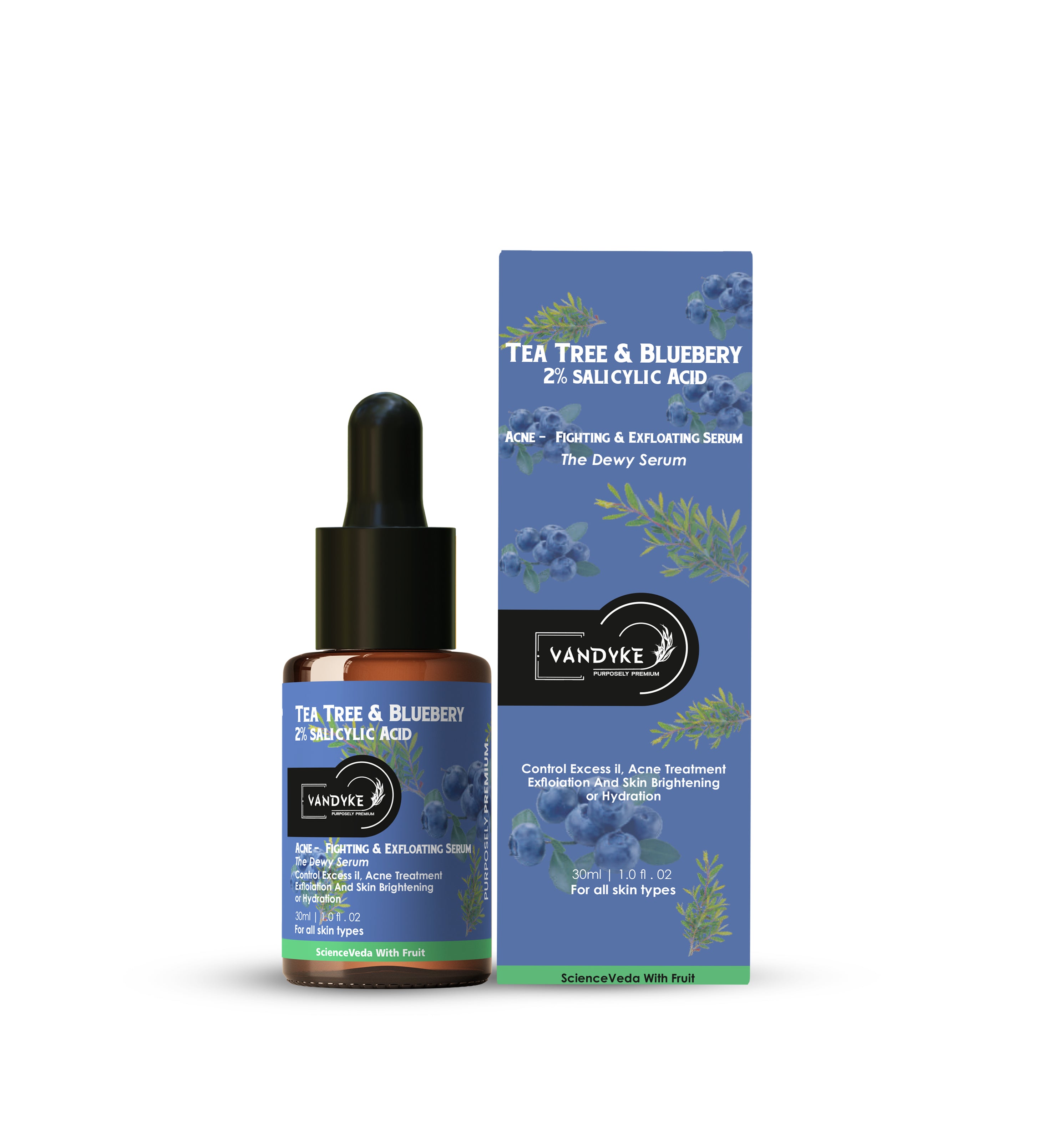 Vandyke Tea Tree & Blueberry with 2% Salicylic Acid Face Serum 30ml