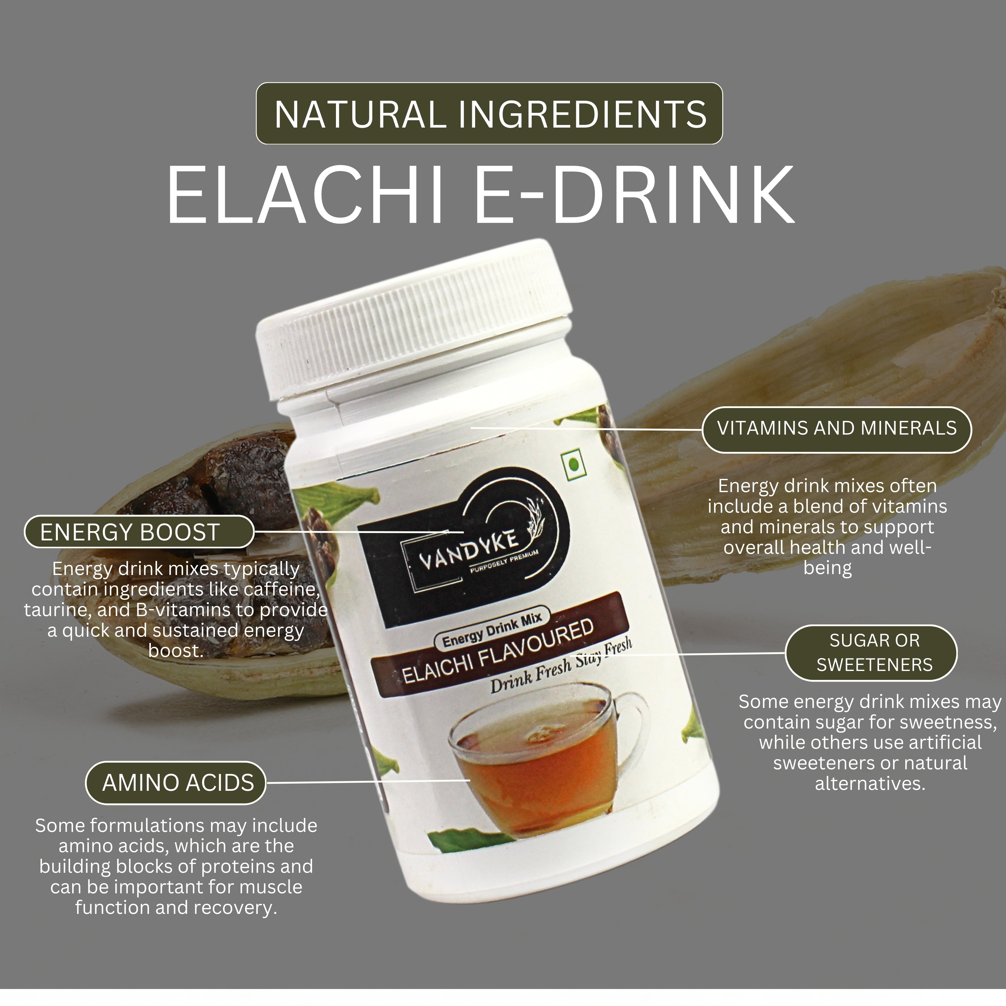 Vandyke Elaichi E-Drink Natural Energy and Focus Booster 50g